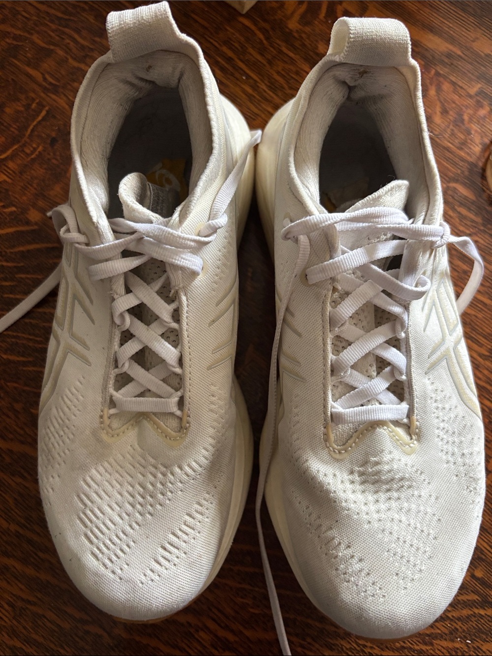 Asics Cream/White Lightweight Knit Athletic Sneakers